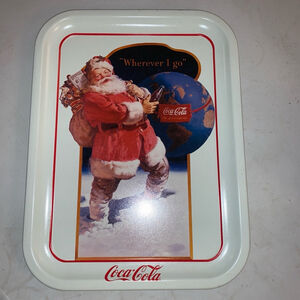 Coca-Cola Tray, Christmas, Santa, White, 13.5” x 10”